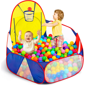 Eocolz Kids Ball Pit Large Pop Up Children's Ball Pits Tent for Toddlers Playhouse Baby Crawl Playpen with Basketball Hoop and Zipper Storage Bag, 4 Ft/120CM, Balls Not Included