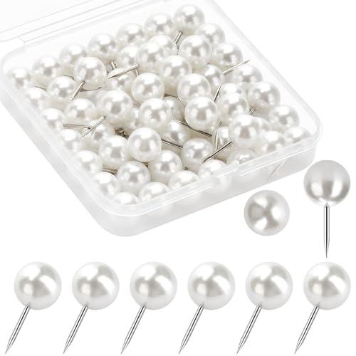 60 Pcs Push Pins, Thumb Tacks for Decorative Wall, Pearl White Thumbtacks for Bulletin Board Corkboard Map Calendar Photo Home Office