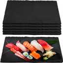 PINGEUI 6 PCS Black Slate Cheese Board - 12 x 8 Inches Rectangular Stone Serving Plates With Natural Edge, Modern Platter Tray Cutting Board for Appetizer, Sushi, Charcuterie