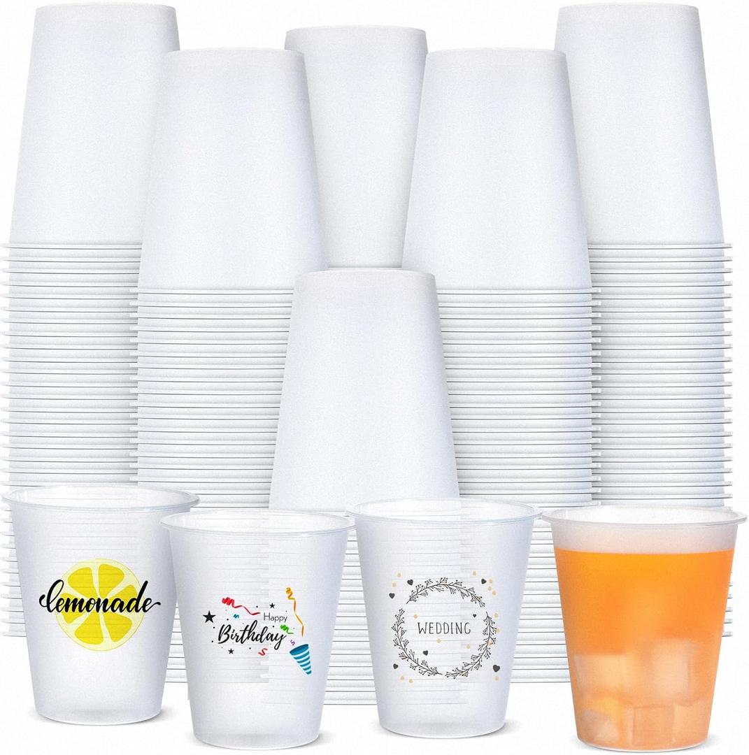 Jingmore 100 Pcs 12 oz Clear Frosted Plastic Cups Bulk for Wedding Stadium Blank Plastic Drinking Frosted Cups Disposable Party Tumblers for Wedding Painting Stadium Events Marketing (White)