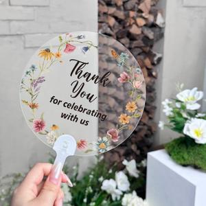Geelin 50 Pcs Wildflower Wedding Fans Bulk for Guests Clear Acrylic Bridal Shower Handheld Favor Fans Summer Hot Outdoor Ceremony Wedding Bridesmaid Gift for Baby Shower