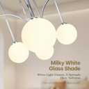 Nickel Sputnik Chandelier, 6 Light Mid Century Modern Chandeliers, Dining Room Chandeliers with Milk Glass Globe Shade, Globe Chandelier for Dining Room, Living Room, Bedroom, Foyer, Kitchen