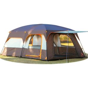 KTT Extra Large Tent 14 Person, Family Cabin Tents, 2 Rooms, Straight Wall, 3 Doors 3 Windows with Mesh, Waterproof, Straight Wall, Big Tent for Outdoor, Picnic, Camping, Gathering(Brown)