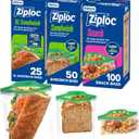 Ziploc 175 Count Sandwich and Snack Bags with EasyGuide Texture, Plastic Storage Bags with Grip 'n Seal Technology