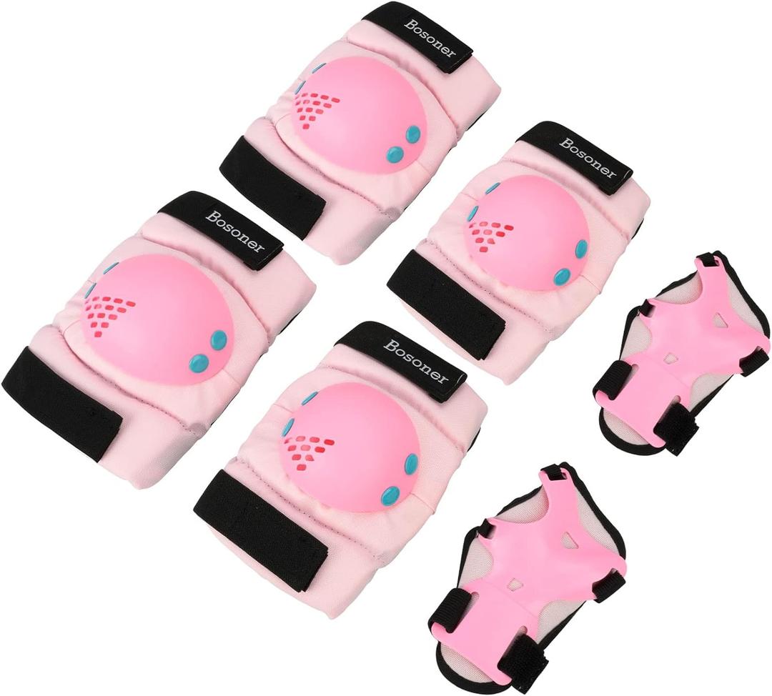 BOSONER Kids/Youth Knee Pad Elbow Pads for Roller Skates Cycling BMX Bike Skateboard Inline Rollerblading, Skating Skatings Scooter Riding Sports (Small (3-7 years), Pink)