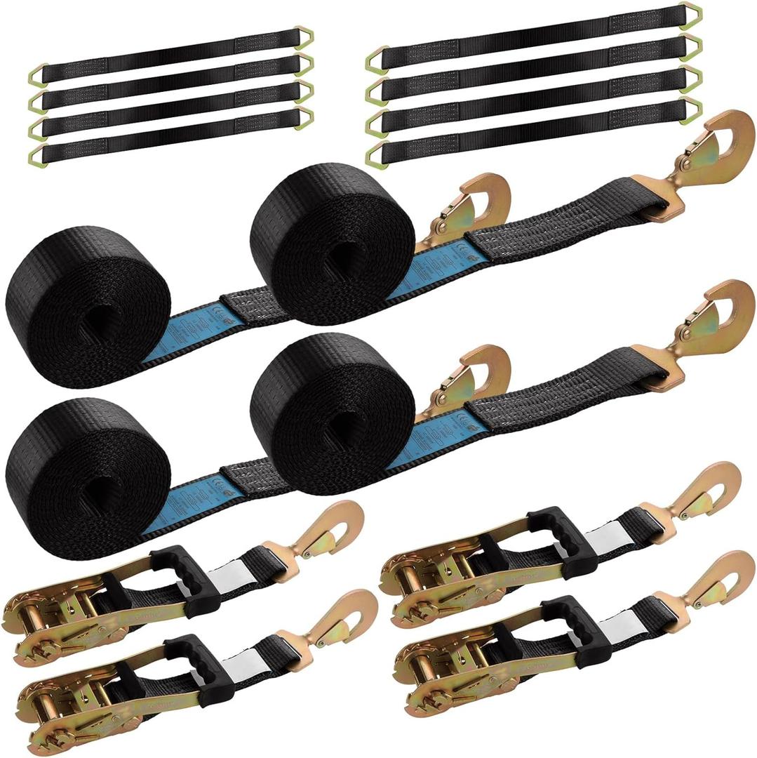 4 Pack Car Tie Down Straps for Trailers 2'' x10' Ratchet Strap with Snap Hooks, 10000 LBS Break Strength, Heavy Duty Trailer Strap 24'' and 36'' Axle Straps, for Car, Truck, UTVBlack