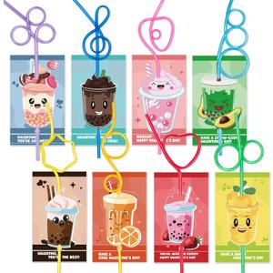 Valentines Day Cards for Kids - 32 Crazy Loop Reusable Drinking Straws with Colorful Cards, Valentine Party Favors for Boys & Girls, Kids Exchange Cards for School Classroom, Ideal Valentine Gifts