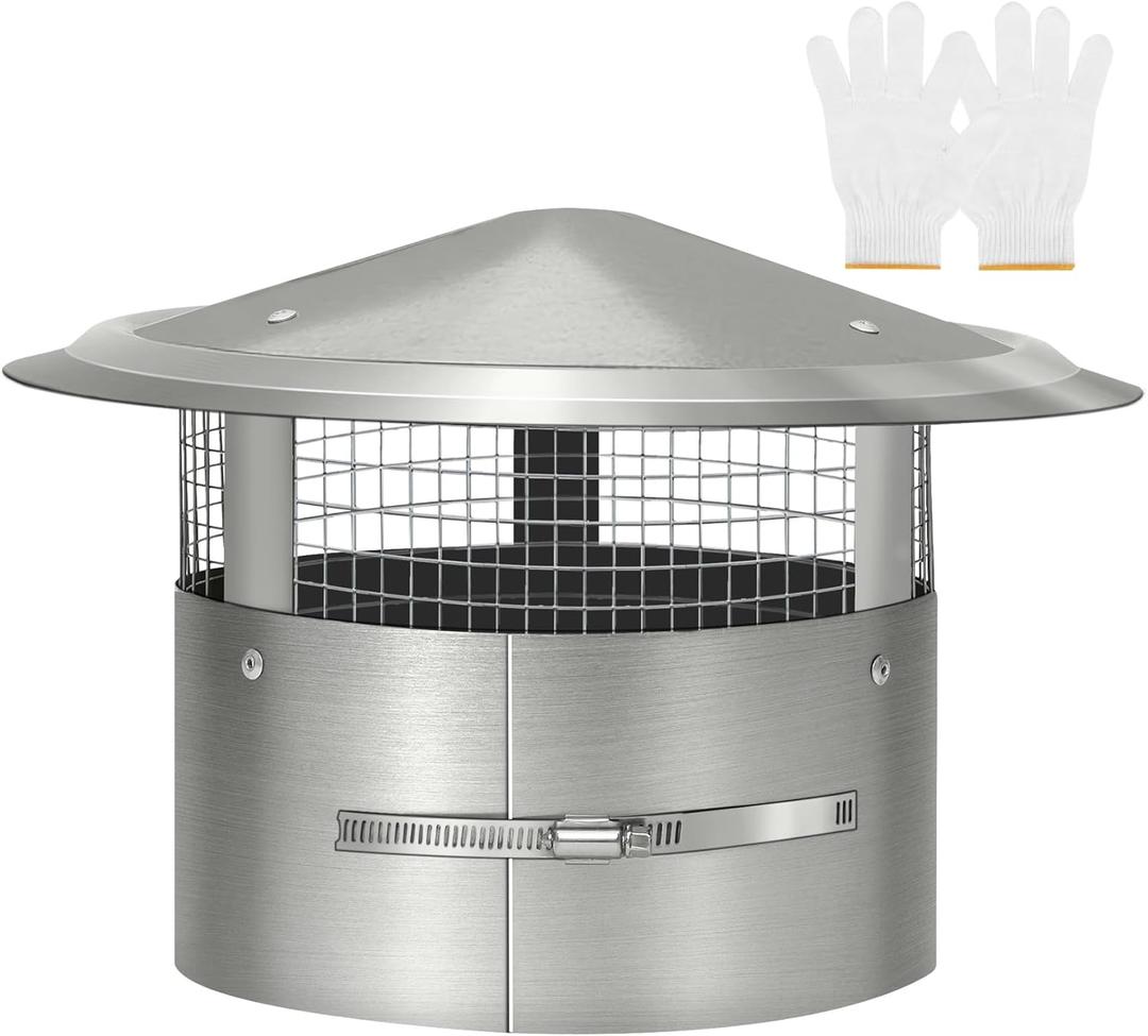 8 Inch Round Chimney Cap(No Assembly Required), 8 Inch Tapered Top Chimney Cap with Fastening Device with Screen, Stainless Steel