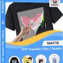 DTF Transfer Film A4 50 Sheets for Sublimation or DTF Inkjet Printer, Double-Sided Matte PET Heat Transfer Paper, Direct Printing on T-Shirt and All Color Fabrics