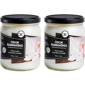 Fresh Linen Two Pack Odor Eliminating Highly Fragranced Candle - Eliminates 95% of Pet, Smoke, Food, and Other Smells Quickly - Up to 80 Hour Burn time - 12 Ounce Premium Soy Blend