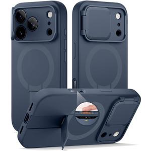 SURITCH for iPhone 17 Pro Max Case with Camera Control Cover, Camera Cover and Adjustable Kickstand, Compatible with MagSafe, Shockproof Bumper Protective Cases 6.9 Inch, Blue