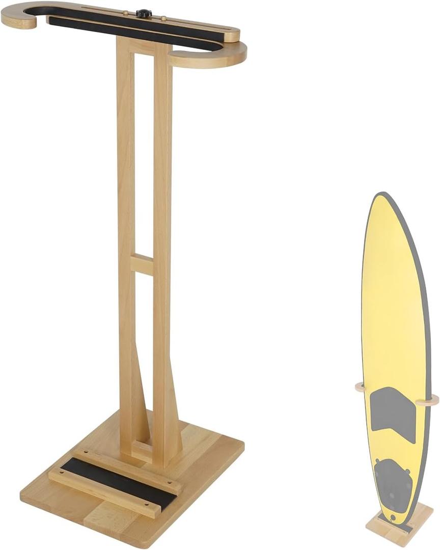 Surfboard Stand Racks, Indoor Display Stand Shortboard and Longboard Organizer Floor-Standing Design, Storage & Display for Surfboard and Skimboard, Polished Beach Wooden, Brown