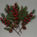 10 Pcs Artificial Pine Cone Picks and Red Berry Mini Artificial Pine Tree for Christmas Party Flower Wreaths and Holiday Decorations