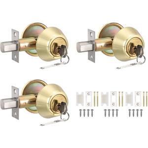 PATIKIL Keyed Alike Single Cylinder Deadbolts, 3 Pack, Gold, Deadbolt Set, LOCK, Deadbolt, Residential Doors (Home Security)