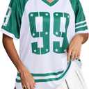 Jersey Shirts for Women Oversized Number Graphic Jersey Shirt Y2k Streetwear V Neck Short Sleeve Tee Tops (XL)