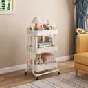 MIOCASA 3-Tier Metal Utility Rolling Cart, Heavy Duty Multifunction Cart with Lockable Casters, Easy to Assemble, Suitable for Office, Bathroom, Kitchen, Garden