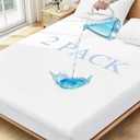 Twin XL Mattress Protector Waterproof 2 Pack Washable Mattress Cover Breathable Twin XL Size Fitted Bed Pad Noiseless Plastic Protection Up to 18” Mattress Protector Sof（White）