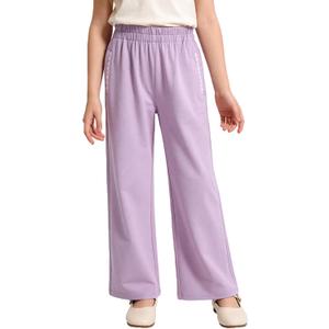 Girls Wide Leg Sweatpants with Bowknot Embroidery Baggy Straight Leg Pants Casual Cotton Pants for School Outdoor