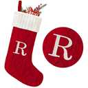 Yoochee 21 Inches Knitted Christmas Stockings with Initials, Large Red Custom Monogram Christmas Stockings with Letter, Personalized Xmas Decoration for Holiday Family Party(Red-R)