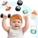 iPlay, iLearn Baby First Gym Rattle Set, Infant Dumbbell Weights Teething Rattles 3-6-12 Month, Newborn Workout Sensory Stroller Toy, Babies Birthday Shower Gift 5 7 8 9 10 Month Toddler Boy Girl-4PCS