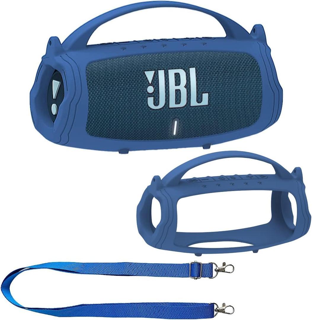 JCHPINE Silicone Cover Case for JBL Charge 5 Portable Bluetooth Speaker, Protective Skin Holder for JBL Charge 5 Speaker Accessories (Blue Case, NOT Fit Wi-Fi Version)