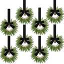 Dingion 8 Pcs 9.8" Small Christmas Cabinets Wreaths Mini Wreaths for Kitchen Window Chair Backs with Ribbon Bell Artificial Greenery for Farmhouse Holiday Decoration(Velvet,Classic,Black)