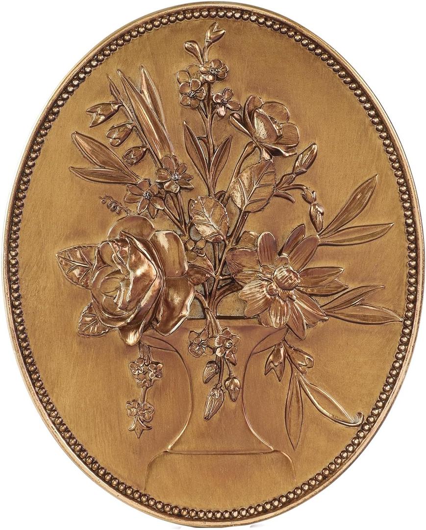 SIKOO Vintage Wall Sculptures Gold Flower Wall Art Hand Painted Ornate Wall Hanging Decoration Antique Pediment Wall Statue Ornament Decor Gallery for Kitchen Bedroom Living Room,Gold