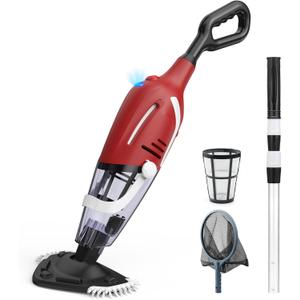 Pool Vacuum for Above Ground Pool, 2025 Upgraded Pool Vacuum with A Telescopic Pole, 18.5 Gal/Min Powerful Suction, 80Mins Runtime, Effortlessly Cleans Debris Underwater (Red)