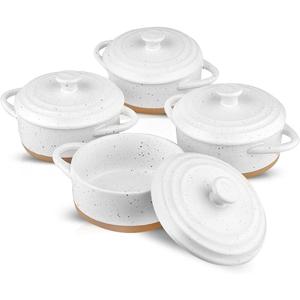 HVH 12 oz Ramekins with Lids, Mini Casserole Dish with Lid Oven Safe, Small Casserole Dish Set, Oven Safe Bowls, Mini Baking Dishes for Oven with Lids, Farmhouse Style (White)