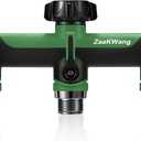 Full Flow Heavy Duty 3 Way Hose Splitter, Rugged Garden Faucet Adapter, Spout Diverter T - Way Adapter with Extended Handle, 3/4 GHT Thread, Green