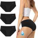 TANSTC Period Underwear for Women Heavy Flow Leakproof Menstrual Panties Postpartum Hipster Briefs 3 Pack (Medium, Black)