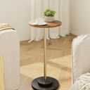 Masupu Drink Table, Round Side Table for Small Spaces, Pedestal Small End Table with Metal Base, for Living Room, Bedroom, Bathroom, Rustic Brown