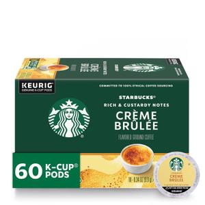 Starbucks K-Cup Coffee Pods, Crème Brûlée Flavored Coffee, Naturally Flavored, 100% Arabica, 6 boxes (60 pods total), Best By: 09/16/25