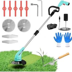 Cordless Lawn Trimmer Weed Wacker - HooSeen 12V Grass Trimmer Weed Cutter with 3 Types Blades, Hand Weeder, 2.0Ah Li-ion Battery Powered Weed Trimmer Grass Cutter for Garden and Yard