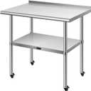 VIVOHOME 24 x 36 Inch Stainless Steel Work Table with Backsplash, Prep Commercial Table with Wheels for Restaurant, Hotel, Home and Warehouse