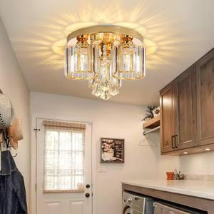YLKP Modern Crystal Chandelier Glam LED Ceiling Chandeliers Remote Control Dimmable Lights for Dining Room Bedroom Living Room Foyer Light Gold