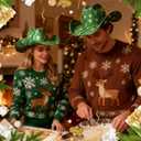 Christmas Cowboy Cowgirl Santa Hat Western Hat Gliiter Party Hat for Women and Men for Christmas Party Activity (Green)