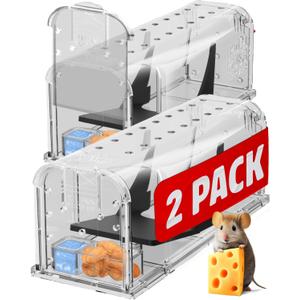Motel Mouse Humane Mouse Traps No Kill Live Catch and Release 2 Pack - Reusable, Easy to Use & Clean, No Touch Release, Sensitive Includes Cleaning Brush, Instruction Manual & Video - Mousetrap Indoor