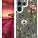 Compatible with Samsung Galaxy S24 Ultra Case Designer Cute Clear for Women,Cool Transparent Silicone Phone Cases Cover - Brown Botanical Flowers Herbs