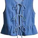 SHENHE Women's Y2k Tie Front Denim Vest V Neck Ruffle Hem Sleeveless Peplum Jean Top Shirt ( M )