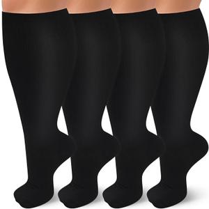 TZYSOKC 4 Pairs Plus Size Compression Socks for Women & Men 20-30 mmhg Extra Wide Calf Knee High Support Socks for Circulation(B 2XL)