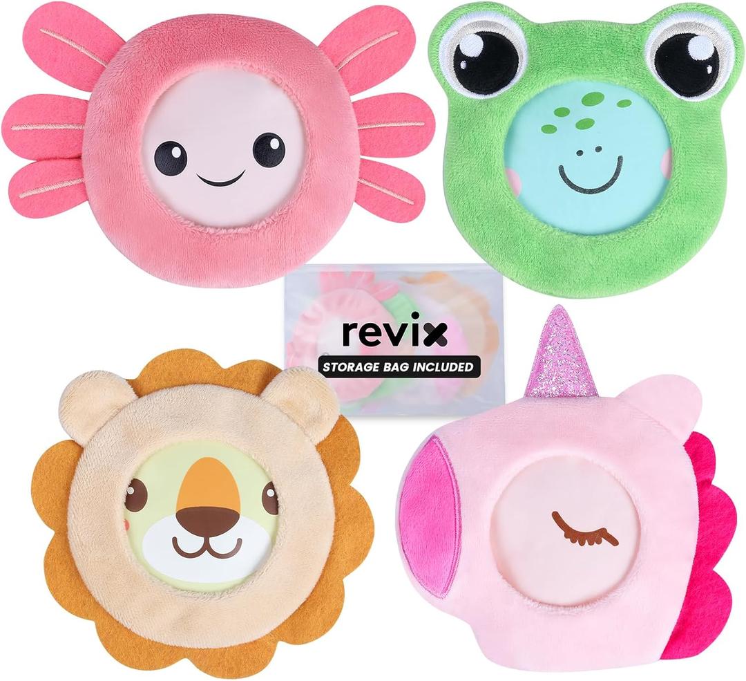 REVIX Kids Ice Packs - Reusable Gel Cold Packs for Toddlers and Babies, Soft Cloth Covers with 4 Cute Animal Designs, Hot & Cold Compress for Comfort, Soothing, Relaxation, and Everyday Bumps