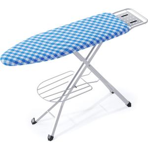 BKTD Ironing Board, Heat Resistant Cover Iron Board with Steam Rest, Non-Slip Foldable Ironing Stand. Heavy Sturdy Metal Frame Legs Iron Stand(13 * 34 * 53 Inches) (Blue White)