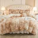 EMME Luxury Khaki Fuzzy Duvet Cover Set Twin Size Fluffy Comforter Cover Set 2 Pieces Shaggy and Plush Soft Bedding Duvet Covers (Tie Dye Khaki, Twin)