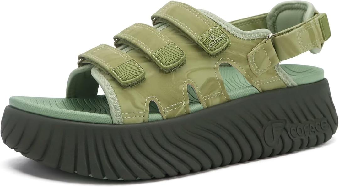 COFACE Womens Orthopedic Walking Sandals Comfortable Plantar Fasciitis Arch Support Sport Recovery Outdoor Hiking Sandles Thick Athletic Cushion Adjustable Strap Lightweight Platform Slides US 9