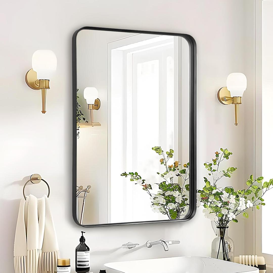 Bathroom Mirror Over Sink - 24x36 Inch Black Rectangle Framed Matte Mirror for Bathroom, Rectangular Aluminum Frame Mirrors Wall Mounted for Restroom, Farmhouse, Entryway, Hallway