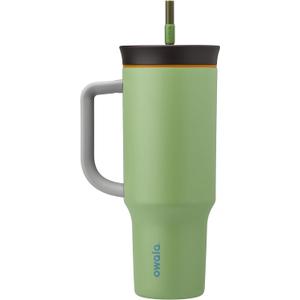 Owala Stainless Steel Triple Layer Insulated Travel Tumbler with Spill Resistant Lid, Straw, and Carry Handle, BPA Free, 40 oz, Green (Brave Adventures) (40 Ounces (Pack of 1))