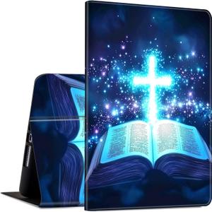 for iPad 9th/8th/7th Generation 10.2 Inch Case 2021/2020/2019 PU Leather Slim Folio Lightweight Multiple Viewing Angles Smart Cover with Auto Wake/Sleep, Christian Cross Book