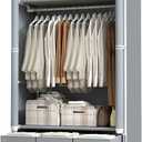 Portable Clothes Closet Rolling Door Wardrobe with Hanging Rack Non-Woven Fabric Storage Organizer with Three Drawer Boxes No-Tool Assembly - 35.4 x 17.7 x 67.0  (Gray)