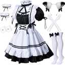 Wannsee Anime French Maid Apron Lolita Fancy Dress Cosplay Costume Furry Cat Ear Gloves Socks set(Plus size 5XL)